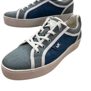 Michael Kors Denim Platform Sneakers Blue White MK Lace Up Casual Shoes 8